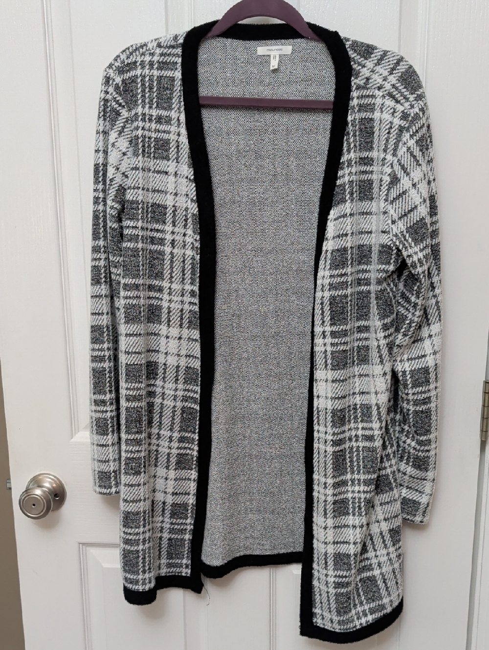 Maurices Gray White Plaid Open Cardigan Sweater Duster Medium